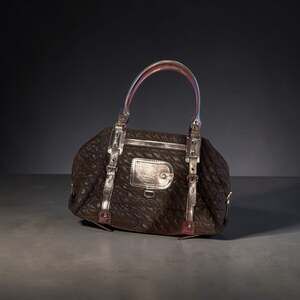 Rafé New York Brown Quilted Nylon Satchel with Metallic Silver Trim vintage